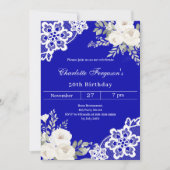 Invitation Royal bleu blanc roses dentelle anniversaire (Devant)