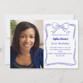 Invitation Royal bleu dessiné à la main photo anniversaire (Devant)