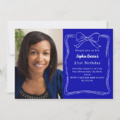 Invitation Royal bleu dessiné à la main photo anniversaire (Devant)