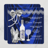 Invitation Royal Bleu et argent vieilli à l'anniversaire parf (Devant / Derrière)