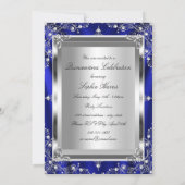 Invitation Royal Bleu Et Bijou Argent Damask Quinceanera (Dos)
