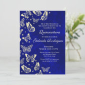 Invitation Royal Bleu et Gold Butterfly 15e anniversaire fête (Debout devant)