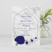 Invitation royal bleu fleurs argent géométrique mariage invit (Debout devant)