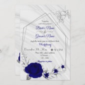 Invitation royal bleu fleurs argent géométrique mariage invit (Devant / Derrière)