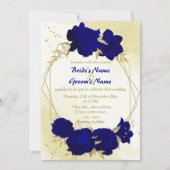 Invitation Royal bleu fleurs or feuille mariage (Devant)