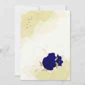 Invitation Royal bleu fleurs or feuille mariage (Dos)