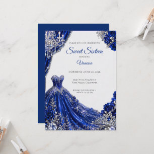 Invitation Royal Bleu Luxueux Argent Sweet 16