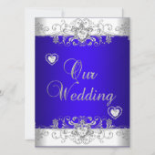 Invitation Royal bleu Mariage Silver Diamond Hearts (Devant)