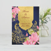 Invitation Royal bleu or paon rose lotus mariage indien (Debout devant)