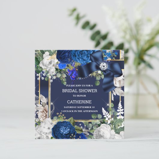 Invitation Royal bleu parties scintillant blanche arc diamant (Debout devant)