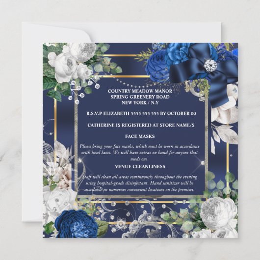 Invitation Royal bleu parties scintillant blanche arc diamant (Dos)