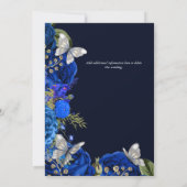 Invitation Royal bleu rose argent papillon feuillage chic (Dos)