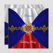 Invitation Royal Bleu Rouge Blanc Anniversaire Bijou d'or Soi (Devant / Derrière)