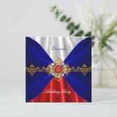 Invitation Royal Bleu Rouge Blanc Anniversaire Bijou d'or Soi (Debout devant)
