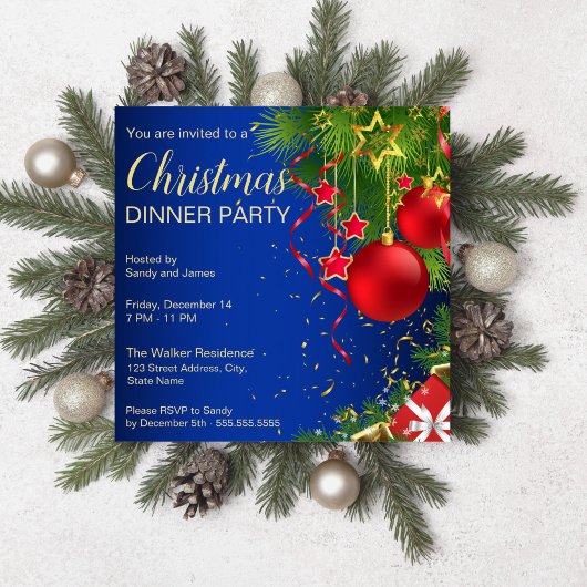 Invitation Royal bleu rouge vert baules étoiles Noël