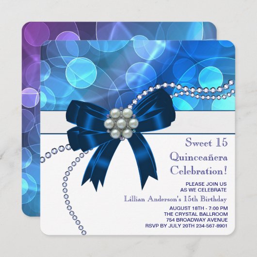 Invitation Royal Bleu Turquoise Bleu fête d'anniversaire (Devant / Derrière)