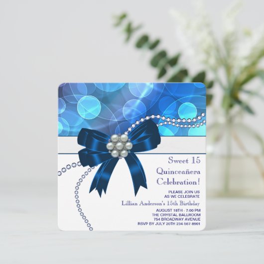 Invitation Royal Bleu Turquoise Bleu fête d'anniversaire (Debout devant)