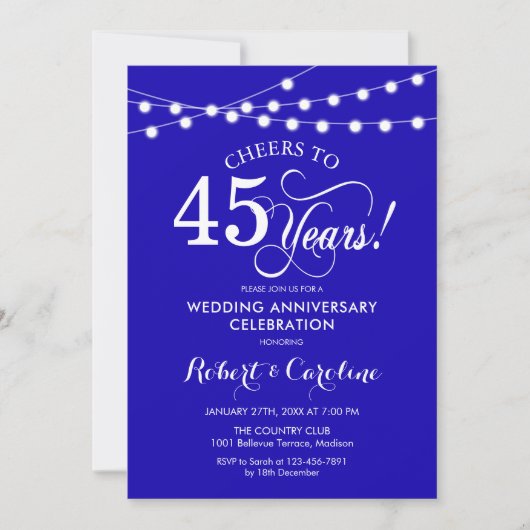 Invitation Royal Blue 45e anniversaire du Mariage (Devant)