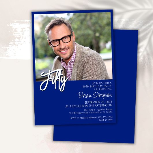 Invitation Royal Blue 50th Birthday Photo