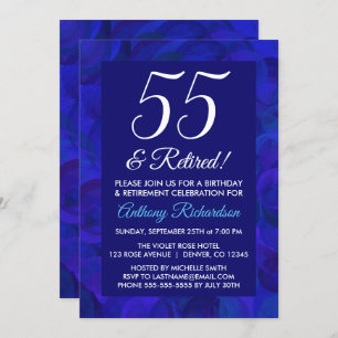 Invitation Royal Blue 55 et Retraité Retraite Party Invitat