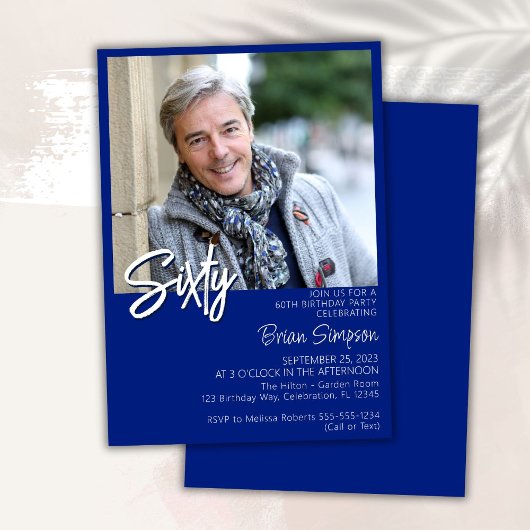 Invitation Royal Blue 60th Birthday Photo