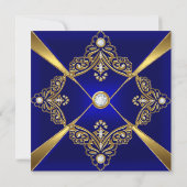 Invitation Royal Blue Ajouter Age Anniversaire Party Gold Dia (Dos)