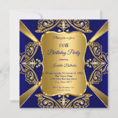 Invitation Royal Blue Ajouter Age Anniversaire Party Gold Dia (Devant)