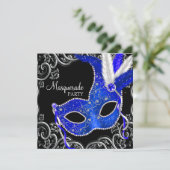 Invitation Royal Blue and Black Masquerade Party (Debout devant)