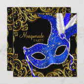 Invitation Royal Blue and Black Masquerade Party (Devant / Derrière)