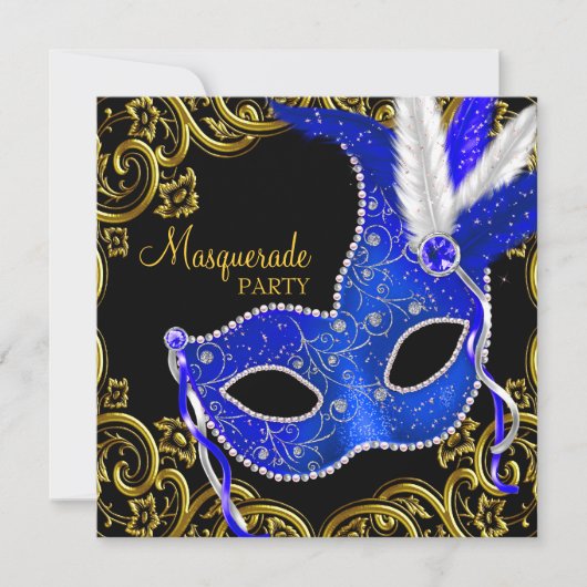 Invitation Royal Blue and Black Masquerade Party (Devant)