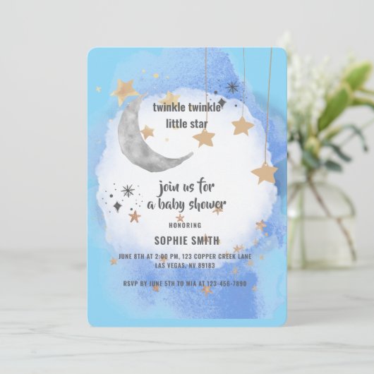 Invitation Royal Blue And Gold Abstract Moon Stars (Debout devant)
