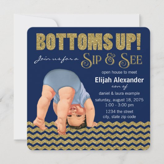 Invitation Royal Blue and Gold Boys Sip and See (Devant)