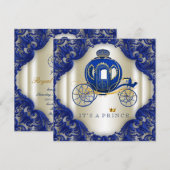 Invitation Royal Blue and Gold Carriage Prince Baby shower (Devant / Derrière)