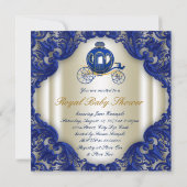 Invitation Royal Blue and Gold Carriage Prince Baby shower (Dos)