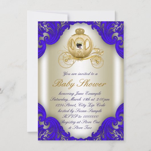 Invitation Royal Blue and Gold Carriage Prince Baby shower (Dos)