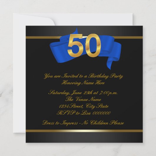 Invitation Royal Blue and Gold Fabulous 50th Birthday Party (Dos)