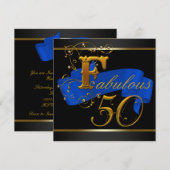 Invitation Royal Blue and Gold Fabulous 50th Birthday Party (Devant / Derrière)