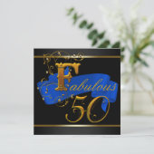 Invitation Royal Blue and Gold Fabulous 50th Birthday Party (Debout devant)