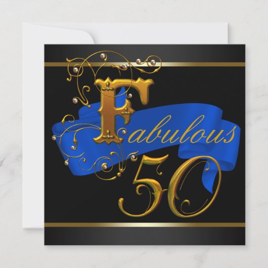 Invitation Royal Blue and Gold Fabulous 50th Birthday Party (Devant)