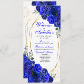 Invitation Royal Blue and Gold Floral Quinceanera Program (Devant / Derrière)