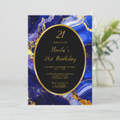 Invitation Royal Blue and Gold Marble Agate Anniversaire (Debout devant)