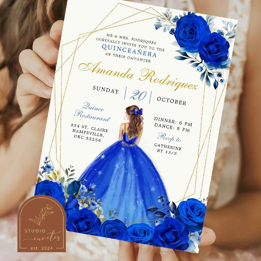 Invitation Royal blue and Gold Royal Crown Mexican Princesse