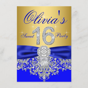 Invitation Royal Blue and Gold Sweet 16 Party
