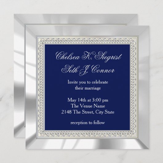 Invitation Royal Blue and Silver Mariage (Devant / Derrière)