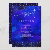 Invitation Royal Blue And Silver Sweet 16 Décorations (Devant / Derrière)