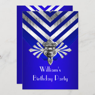 Invitation Royal Blue Anniversaire fête Silver Stripe