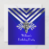 Invitation Royal Blue Anniversaire fête Silver Stripe (Devant)
