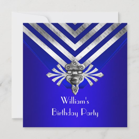 Invitation Royal Blue Anniversaire fête Silver Stripe (Devant)