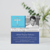 Invitation Royal Blue, Aqua 1st Holy Communion Photo Invitati (Debout devant)