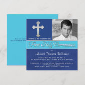 Invitation Royal Blue, Aqua 1st Holy Communion Photo Invitati (Devant / Derrière)
